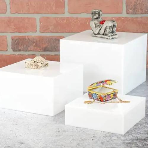 white acrylic cube display nesting riser