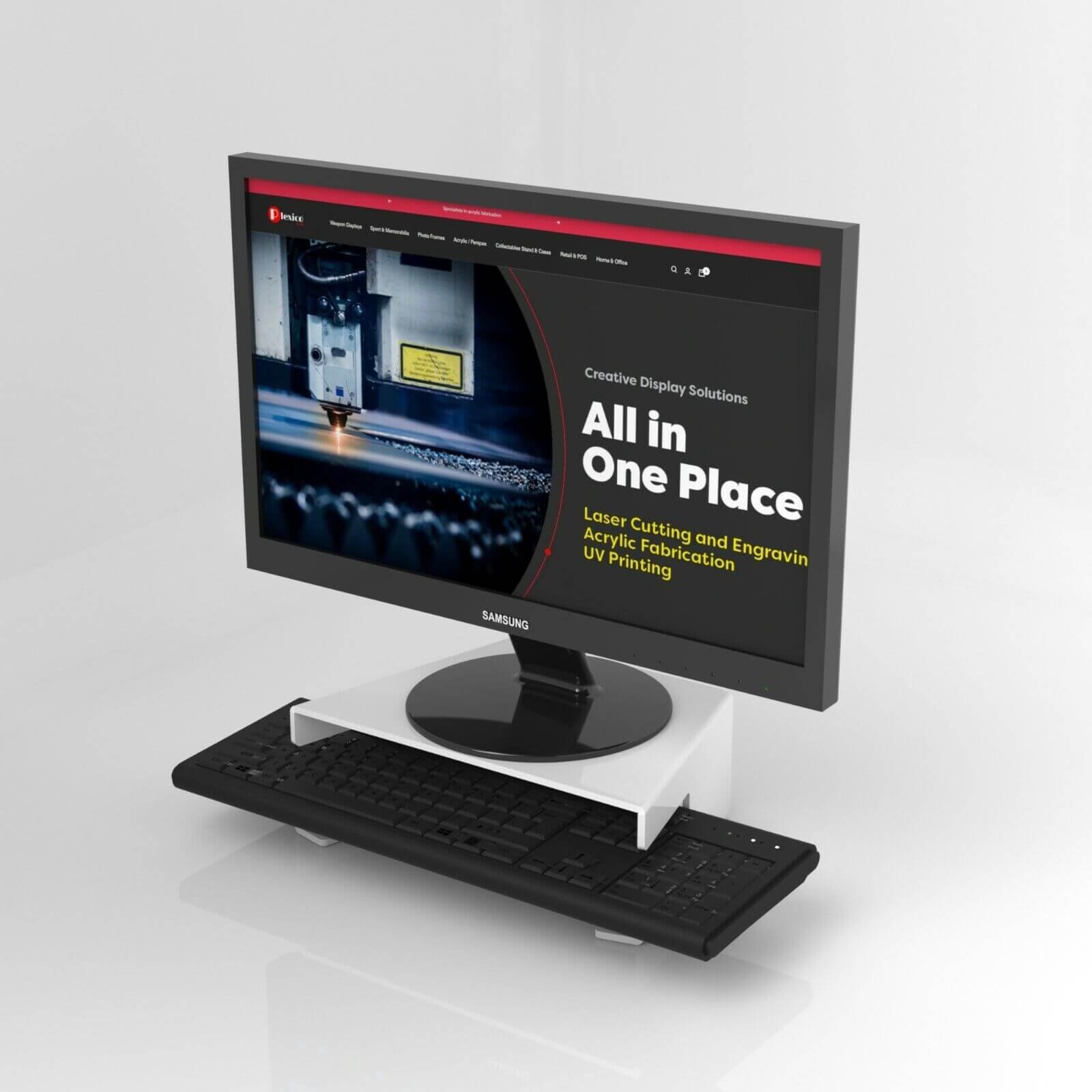 white acrylic monitor display riser